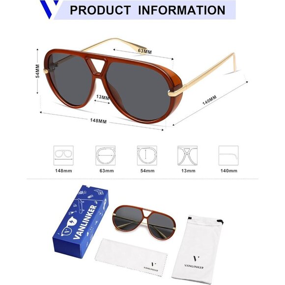 Oversized Polarized Aviator Sunglasses Women Men Retro Round Shields UV400